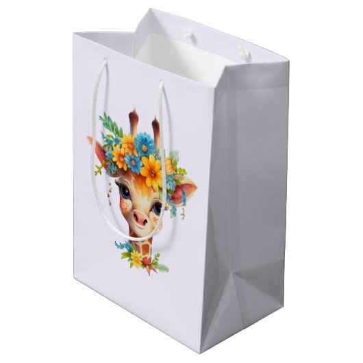 Leuke Giraffe met Floral Crown Medium Cadeauzakje (Achterkant Gekanteld)