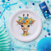 Leuke Giraffe met Floral Crown Papieren Bordje (Feest)