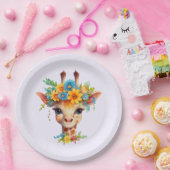 Leuke Giraffe met Floral Crown Papieren Bordje (Feest)