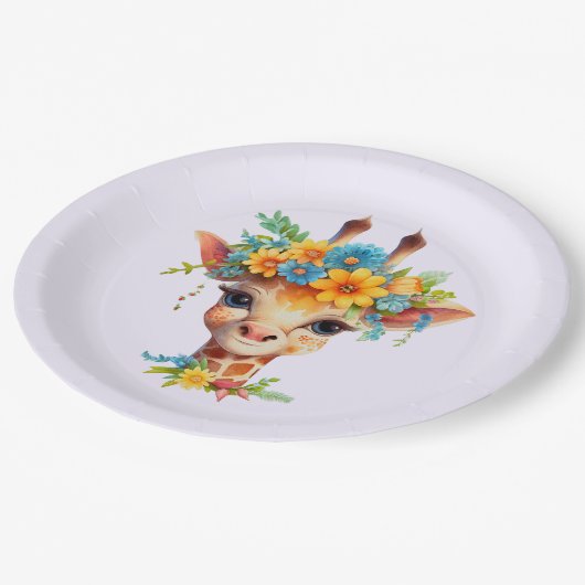 Leuke Giraffe met Floral Crown Papieren Bordje (Gekanteld)