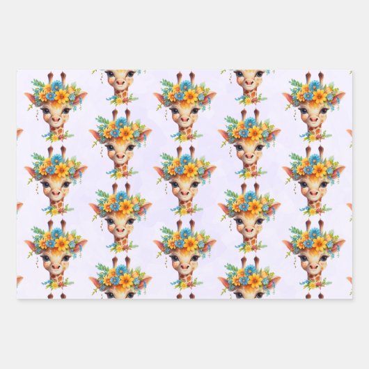 Leuke Giraffe met Floral Crown Patterned Inpakpapier Vel (Voorkant 3)