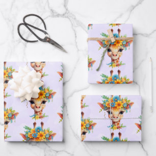 Leuke Giraffe met Floral Crown Patterned Inpakpapier Vel
