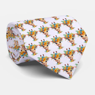 Leuke Giraffe met Floral Crown Patterned Stropdas