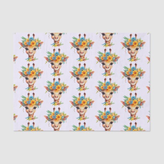 Leuke Giraffe met Floral Crown Patterned Tissuepapier (Voorkant)