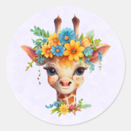 Leuke Giraffe met Floral Crown Ronde Sticker