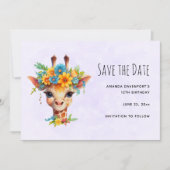 Leuke Giraffe met Floral Crown Save The Date (Voorkant)