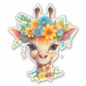 Leuke Giraffe met Floral Crown Sticker (Voorkant)