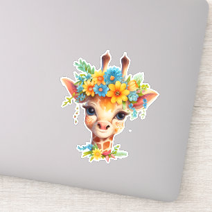 Leuke Giraffe met Floral Crown Sticker