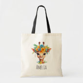 Leuke Giraffe met Floral Crown Tote Bag (Voorkant)