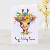 Leuke Giraffe met Floral Crown Verjaardag Kaart (Gele Bloem)