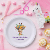 Leuke Giraffe met Floral Crown Verjaardag Papieren Bordje (Feest)