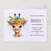 Leuke Giraffe met Floral Crown Verjaardagsuitnodig Briefkaart (Voorkant)
