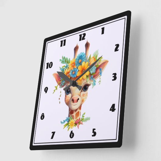Leuke Giraffe met Floral Crown Vierkante Klok (Hoek)
