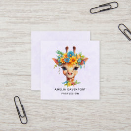 Leuke Giraffe met Floral Crown Vierkante Visitekaartje