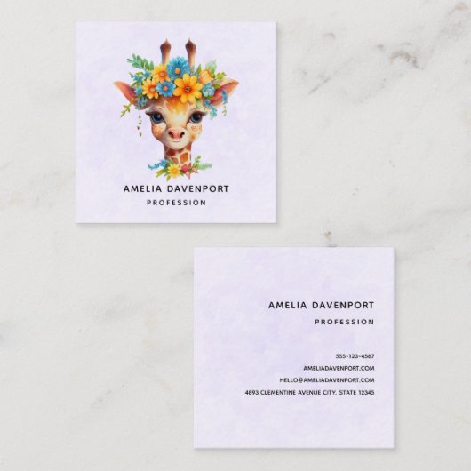 Leuke Giraffe met Floral Crown Vierkante Visitekaartje (Voorkant / Achterkant)