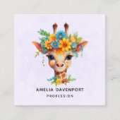 Leuke Giraffe met Floral Crown Vierkante Visitekaartje (Voorkant)