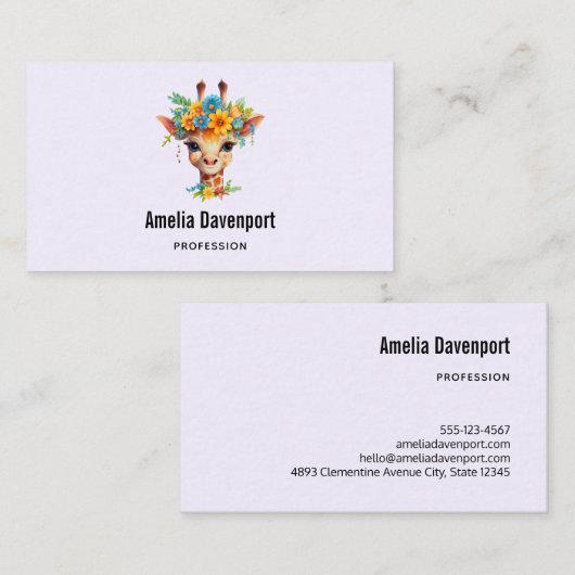 Leuke Giraffe met Floral Crown Visitekaartje (Voorkant / Achterkant)