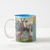 Leuke Giraffe Moeder & Baby Me & Mini Me gepersona Tweekleurige Koffiemok (Links)