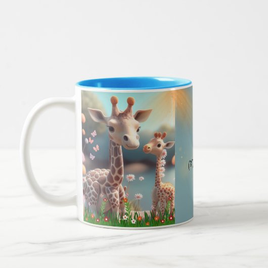 Leuke Giraffe Moeder & Baby Me & Mini Me gepersona Tweekleurige Koffiemok (Links)