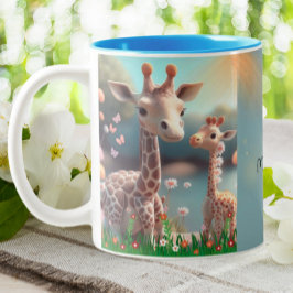 Leuke Giraffe Moeder & Baby Me & Mini Me gepersona Tweekleurige Koffiemok