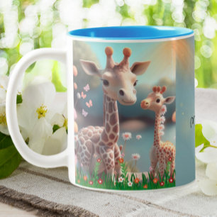 Leuke Giraffe Moeder & Baby Me & Mini Me gepersona Tweekleurige Koffiemok