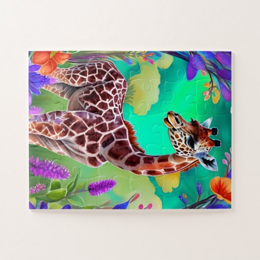 Leuke Giraffe Omgeven door Flowers Legpuzzel (Horizontaal)