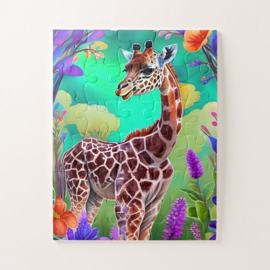 Leuke Giraffe Omgeven door Flowers Legpuzzel (Verticaal)