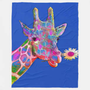 Leuke Giraffe Pop Kunst met Bloem Fleece Deken