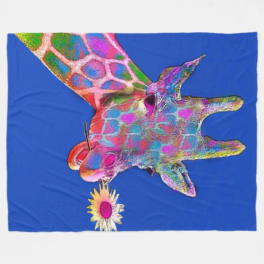 Leuke Giraffe Pop Kunst met Bloem Fleece Deken (Voorkant (Horizontaal))