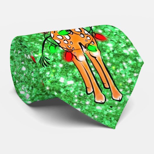 Leuke Giraffe twinkle lampjes groene sparkle twink Stropdas (Opgerold)