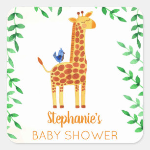 Leuke Giraffe & Vogel Baby shower Vierkante Sticker