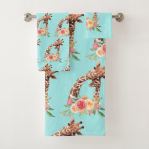 Leuke Giraffe Waterverf Moeder & Baby Pattern Bad Handdoek