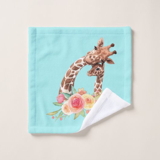 Leuke Giraffe Waterverf Moeder & Baby Pattern Bad Handdoek (Wasdoekje)