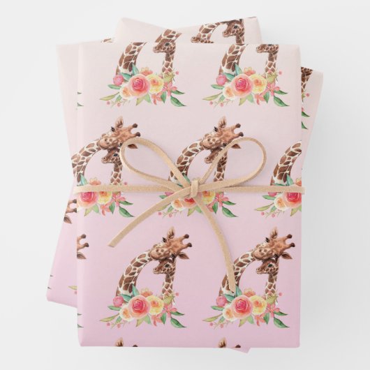 Leuke Giraffe Waterverf Moeder & Baby Pattern Inpakpapier Vel (In situ)