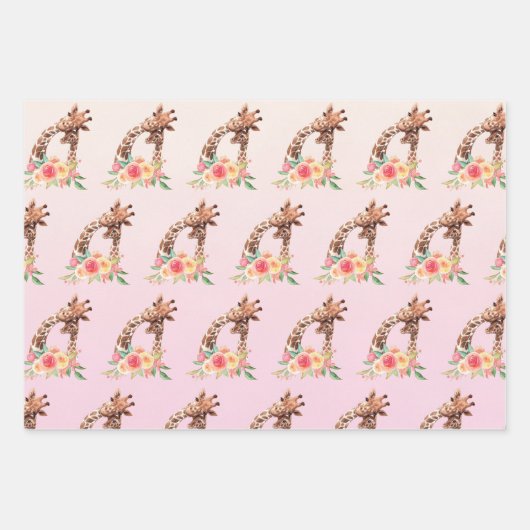 Leuke Giraffe Waterverf Moeder & Baby Pattern Inpakpapier Vel (Voorkant)
