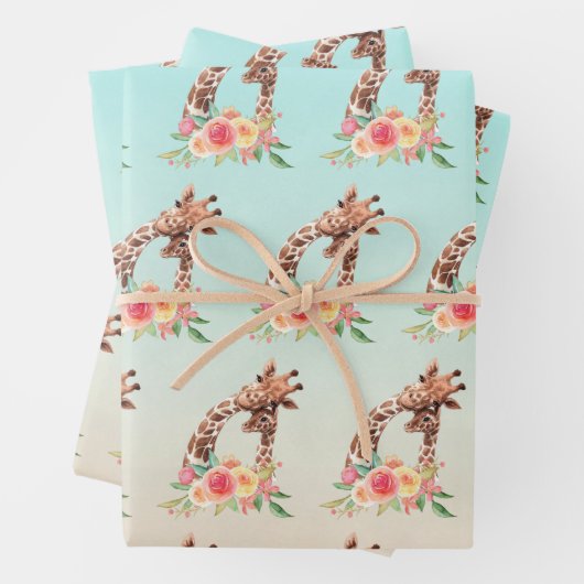 Leuke Giraffe Waterverf Moeder & Baby Pattern Inpakpapier Vel (In situ)