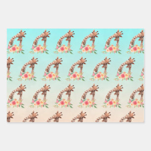 Leuke Giraffe Waterverf Moeder & Baby Pattern Inpakpapier Vel
