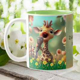 Leuke Giraffe Zingen Grappig Quote Hoge Notities C Tweekleurige Koffiemok