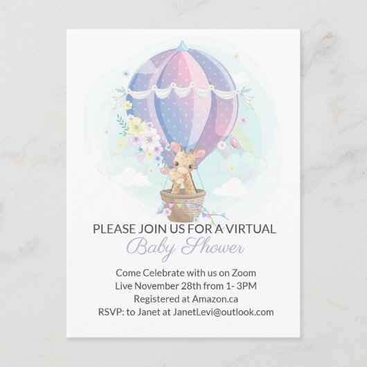 Leuke Giraffes in Hete Luchtballon Baby shower Briefkaart (Voorkant)