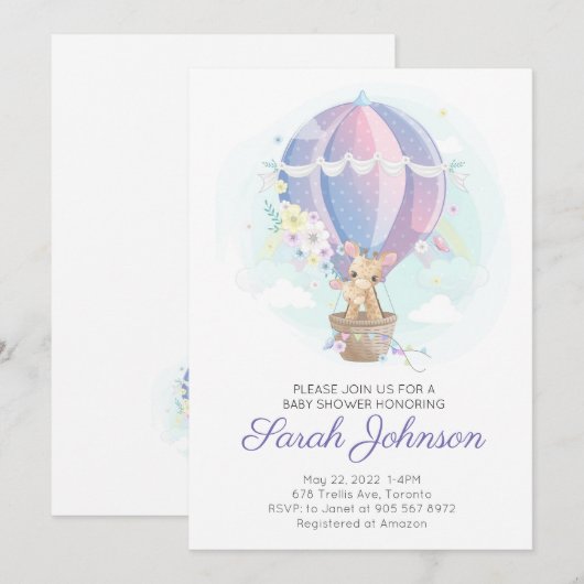 Leuke Giraffes in Hete Luchtballon Baby shower Kaart (Voorkant / Achterkant)