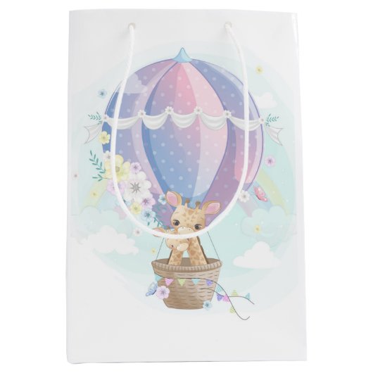 Leuke Giraffes in Hete Luchtballon Baby shower Medium Cadeauzakje (Voorkant)
