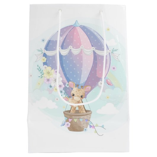 Leuke Giraffes in Hete Luchtballon Baby shower Medium Cadeauzakje (Achterkant)
