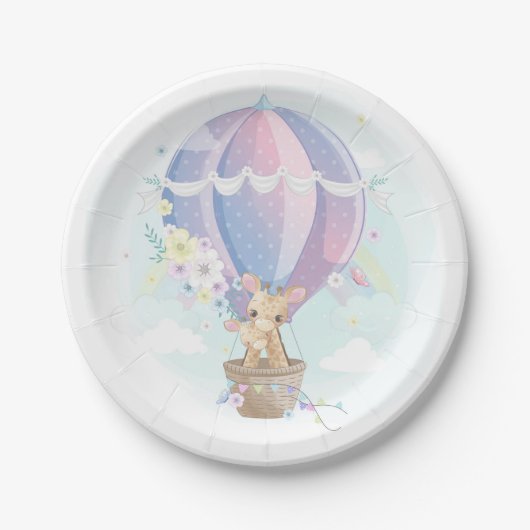 Leuke Giraffes in Hete Luchtballon Baby shower Papieren Bordje (Voorkant)