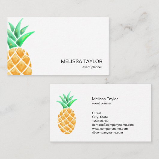 Leuke girly ananas waterverf Art Fruit Tropisch Visitekaartje (Voorkant / Achterkant)