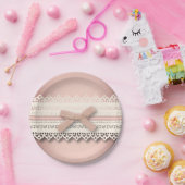 Leuke girly chique witte kant stoffig roos roze bo papieren bordje (Feest)