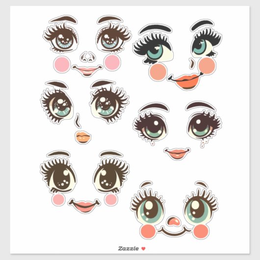 Leuke Girly Doll Face Art Illustraties Sticker (Vel)