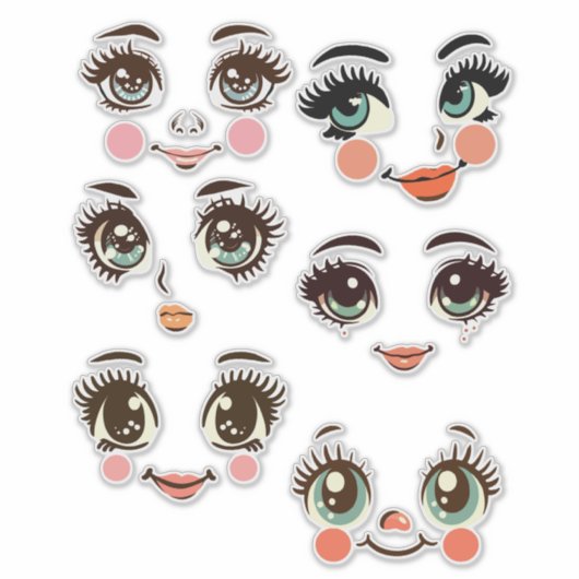 Leuke Girly Doll Face Art Illustraties Sticker (Voorkant)