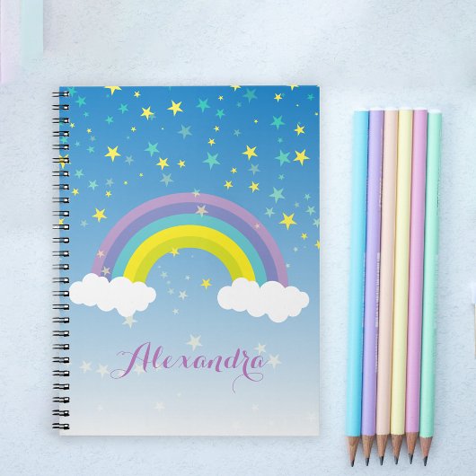 Leuke Girly Geïllustreerde Kleurrijke Regenboog en Notitieboek