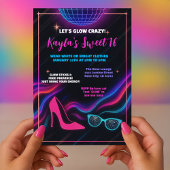 Leuke Girly Glow in de Dark Sweet 16 Party Kaart