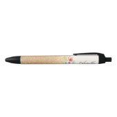 Leuke Girly Gold Glitter Floral Gepersonaliseerde  Zwarte Inkt Pen (Bovenkant)